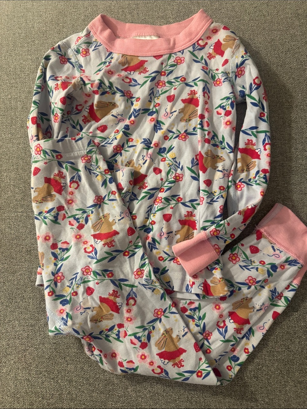 3/$15- Hanna Andersson Girls Floral bunny Print Pajama Set in Pink, Red, Blue
